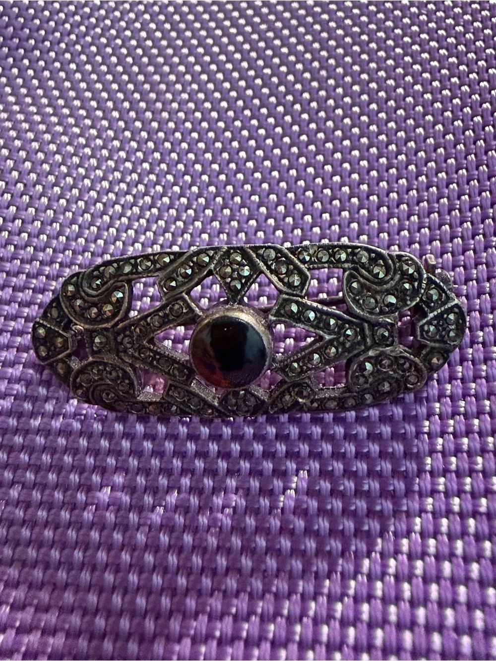 Vintage-Inspired sterling silver Black Marcasite Oval Brooch - Women's Jewelry